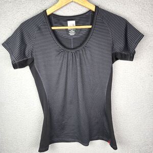 The North Face Womens Active  Top Tee M Black Gray Striped Mesh Wicking Athletic